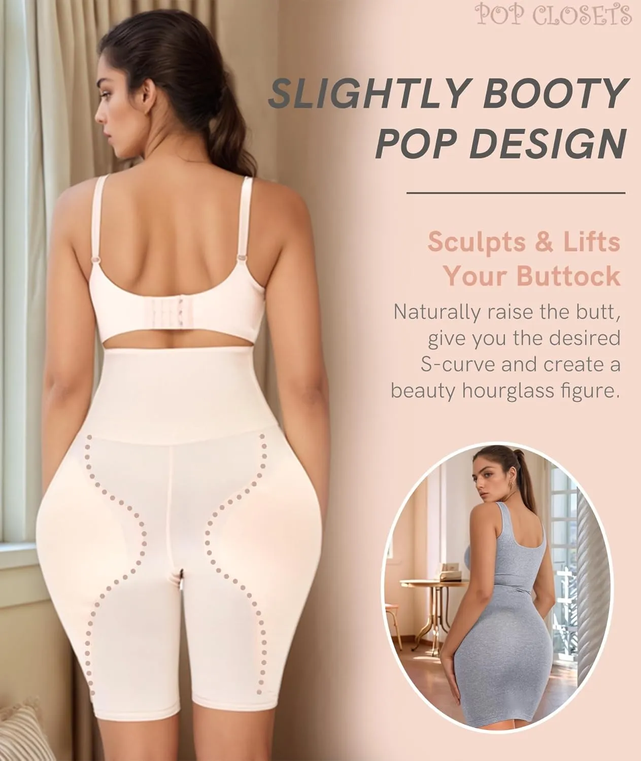 POP CLOSETS Padded Underwear for Women Hip Enhancer Shapewear Shorts Tummy Control Panties Butt Pads for Bigger Butt