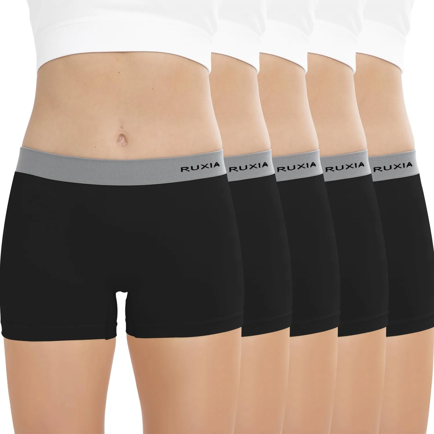 R RUXIA Women's Boyshorts Underwear Seamless Boy Shorts Panties Soft Stretch Boxer Briefs 5 Packs(Regular & Plus Size)