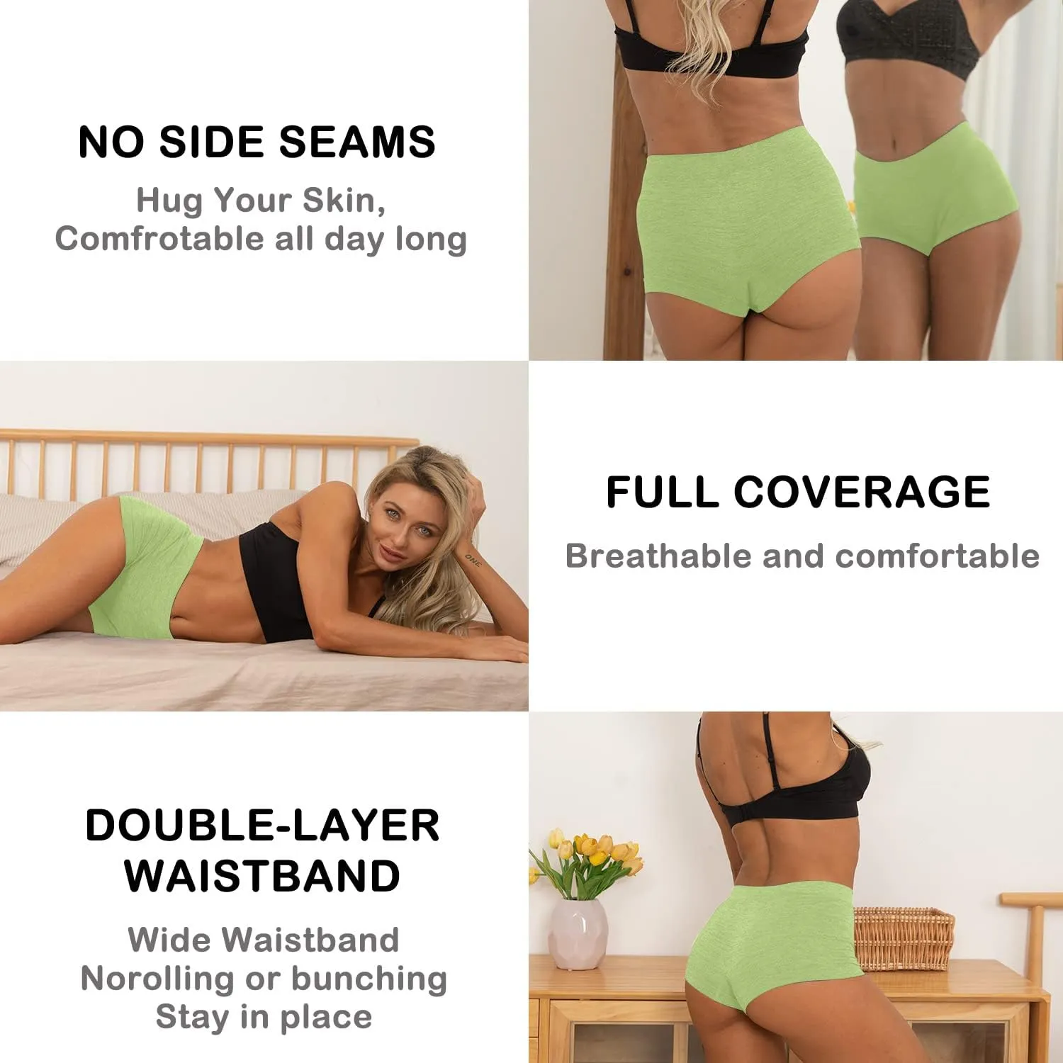 R RUXIA Women's Boyshorts Underwear Seamless Boy Shorts Panties Soft Stretch Boxer Briefs 5 Packs(Regular & Plus Size)