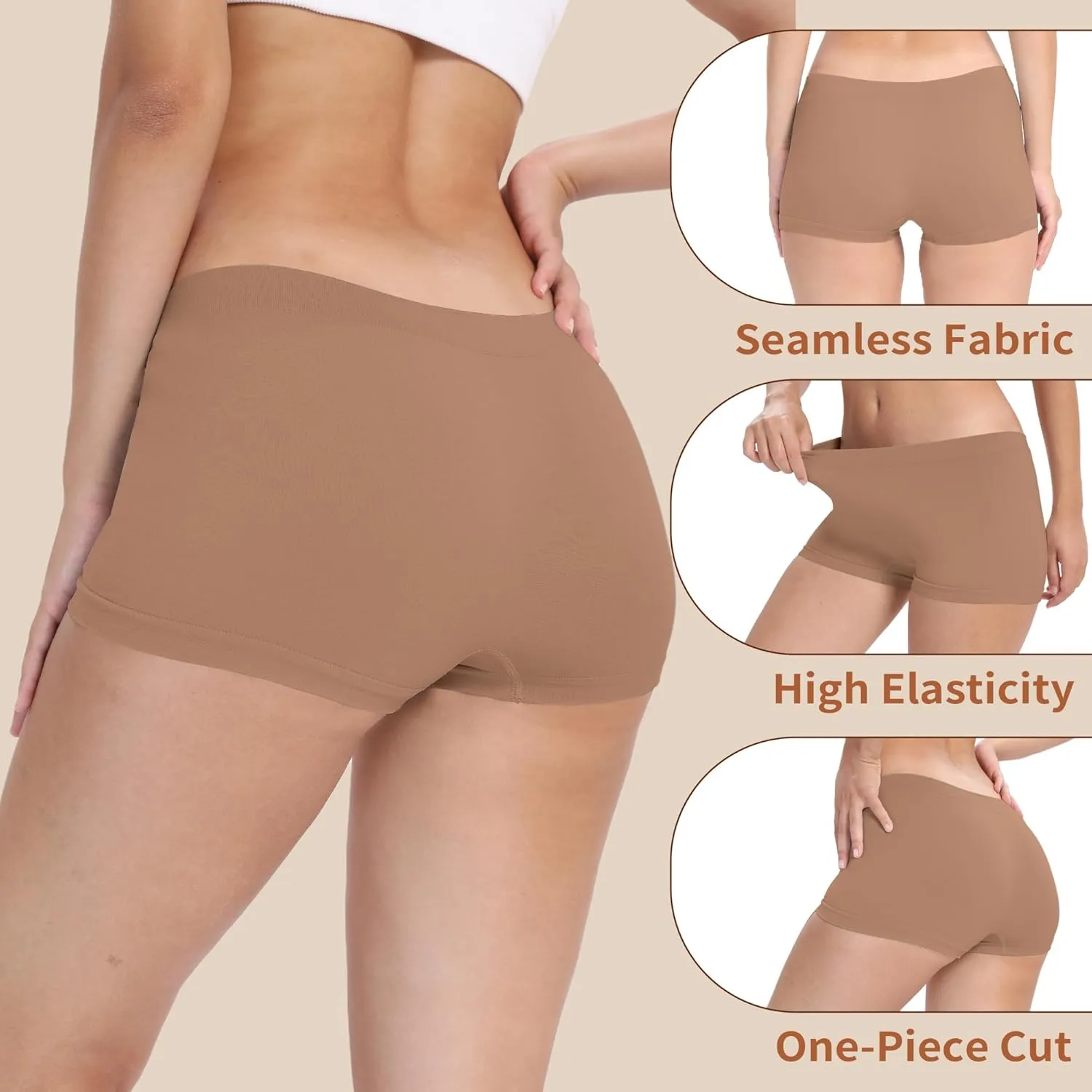 R RUXIA Women's Boyshorts Underwear Seamless Boy Shorts Panties Soft Stretch Boxer Briefs 5 Packs(Regular & Plus Size)