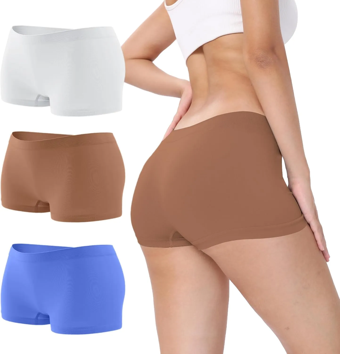 R RUXIA Women's Boyshorts Underwear Seamless Boy Shorts Panties Soft Stretch Boxer Briefs 5 Packs(Regular & Plus Size)