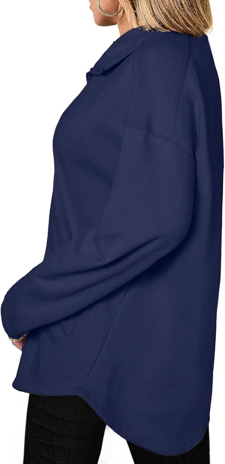 SHEWIN Womens Zip Up Sweatshirt Long Sleeve Oversized Sweatshirts With Pockets Fall Outfit Clothes 2024
