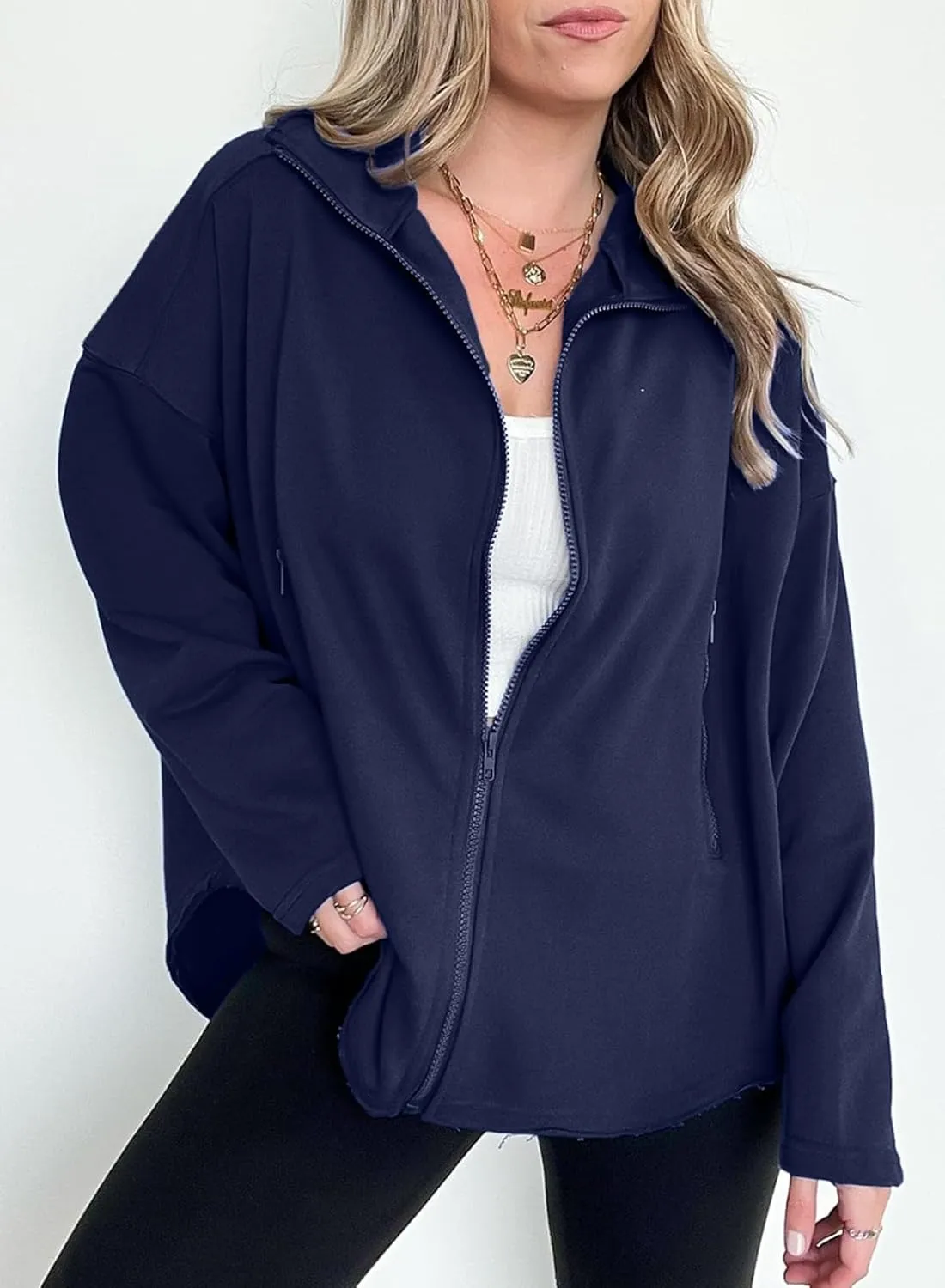 SHEWIN Womens Zip Up Sweatshirt Long Sleeve Oversized Sweatshirts With Pockets Fall Outfit Clothes 2024