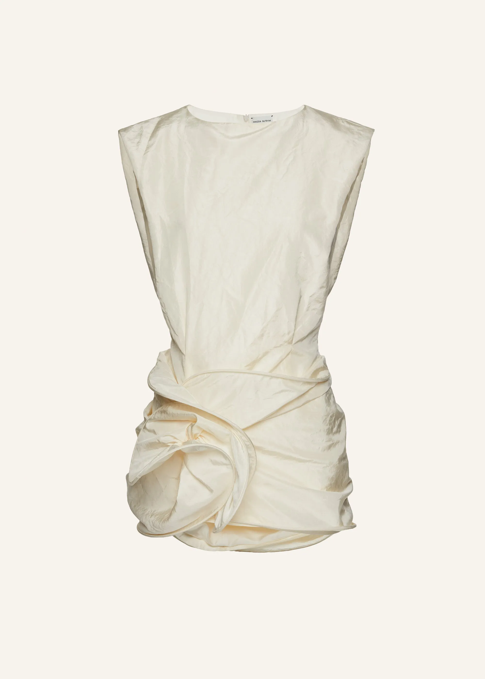 Sleeveless crinkle silk mini dress in cream