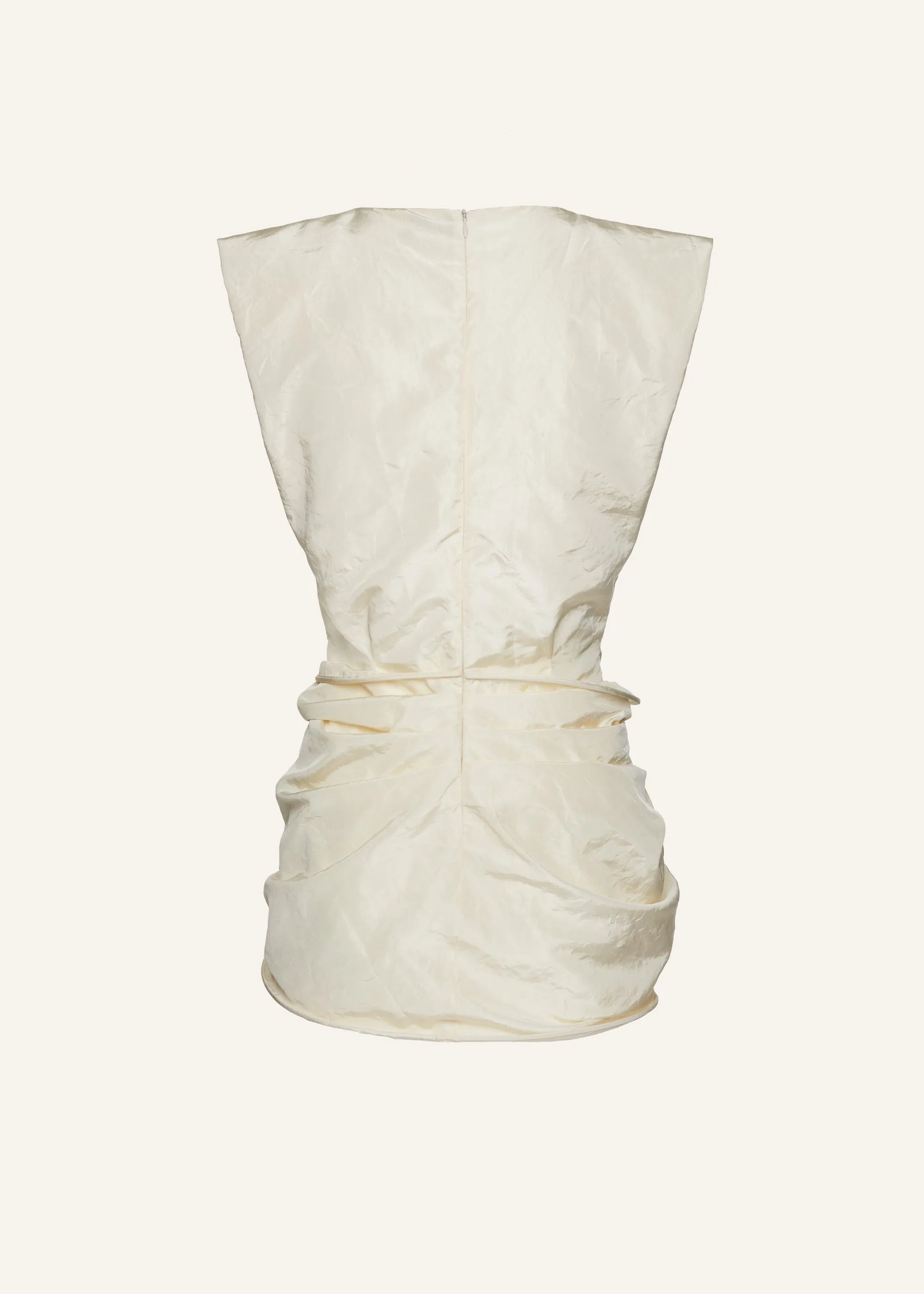 Sleeveless crinkle silk mini dress in cream
