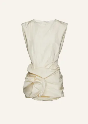 Sleeveless crinkle silk mini dress in cream