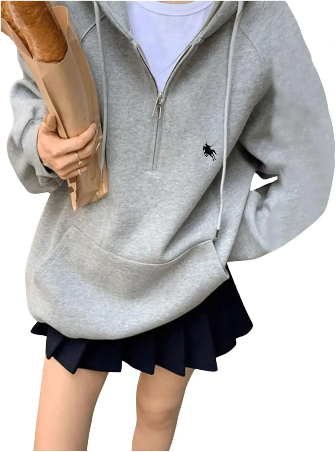 SOLY HUX Hoodies for Women Graphic Print Half Zip Drawstring Long Sleeve Pullover Loose Sweatshirt