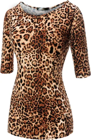 SSOULM Women's Basic Stretchy 1/2 Sleeve Crewneck Slim Fit T-Shirt Top with Plus Size