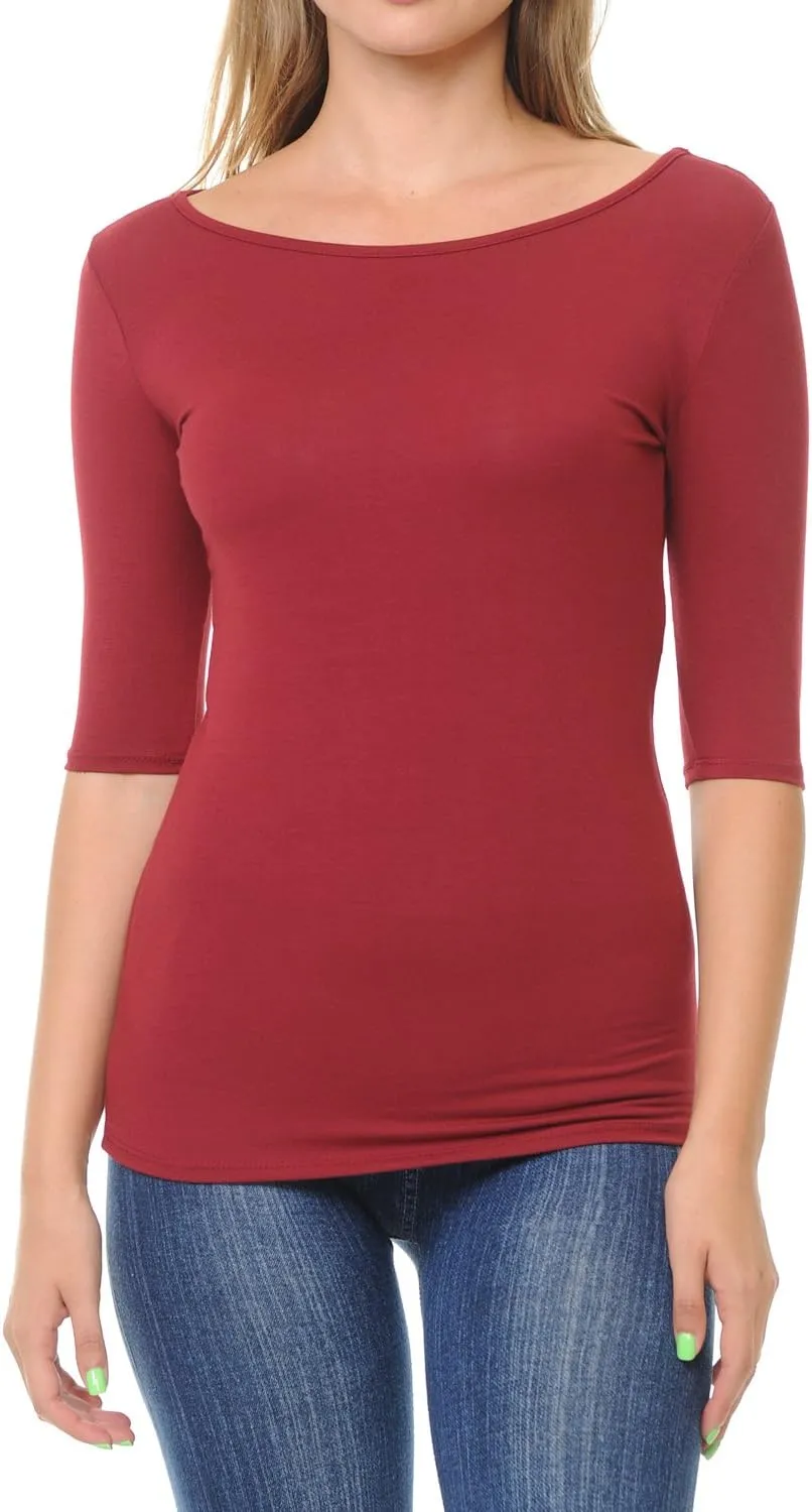 SSOULM Women's Basic Stretchy 1/2 Sleeve Crewneck Slim Fit T-Shirt Top with Plus Size