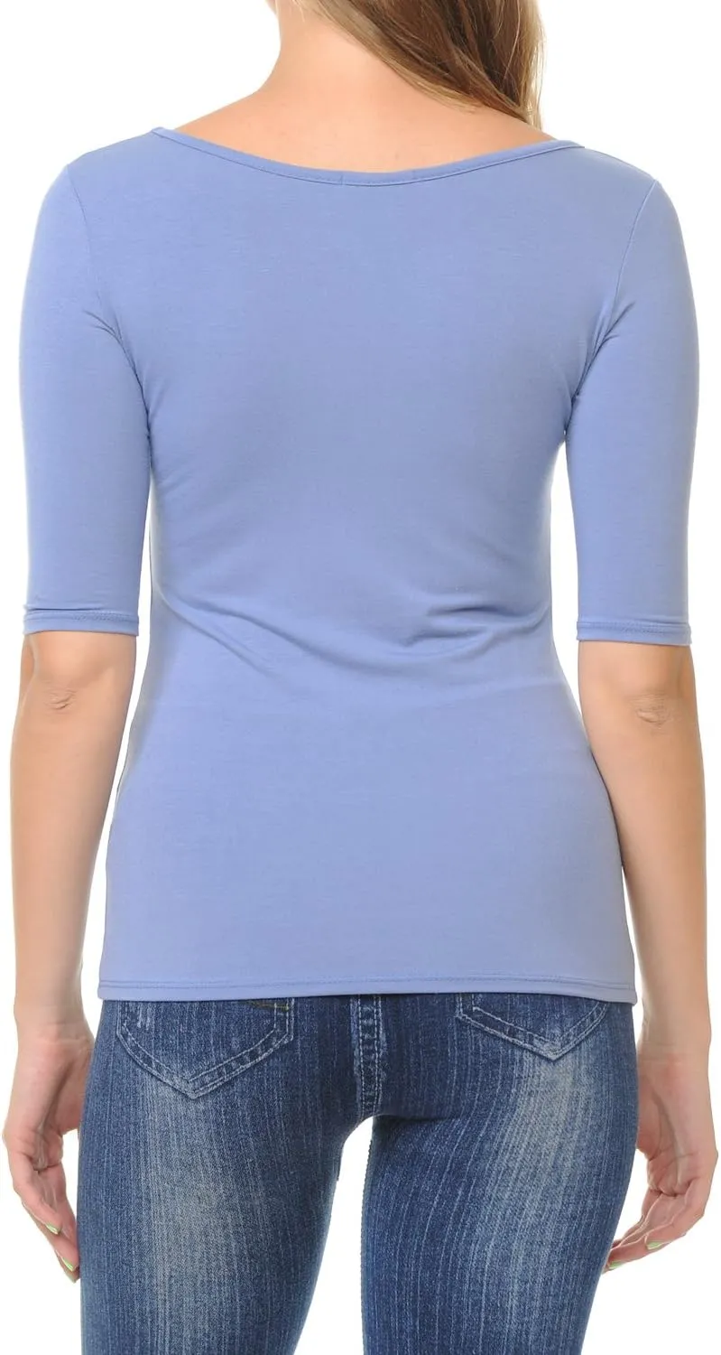 SSOULM Women's Basic Stretchy 1/2 Sleeve Crewneck Slim Fit T-Shirt Top with Plus Size