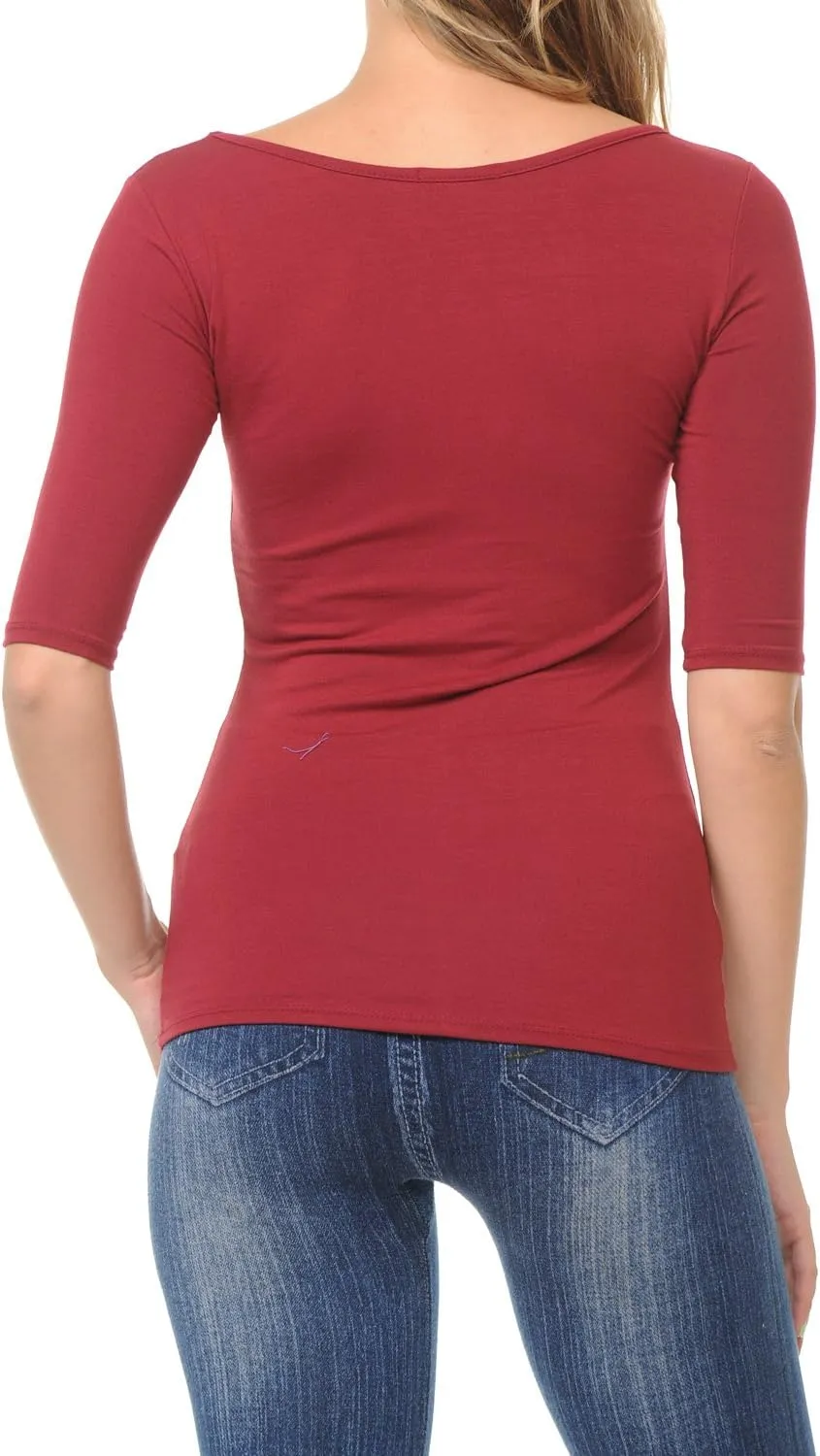 SSOULM Women's Basic Stretchy 1/2 Sleeve Crewneck Slim Fit T-Shirt Top with Plus Size