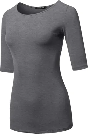 SSOULM Women's Basic Stretchy 1/2 Sleeve Crewneck Slim Fit T-Shirt Top with Plus Size