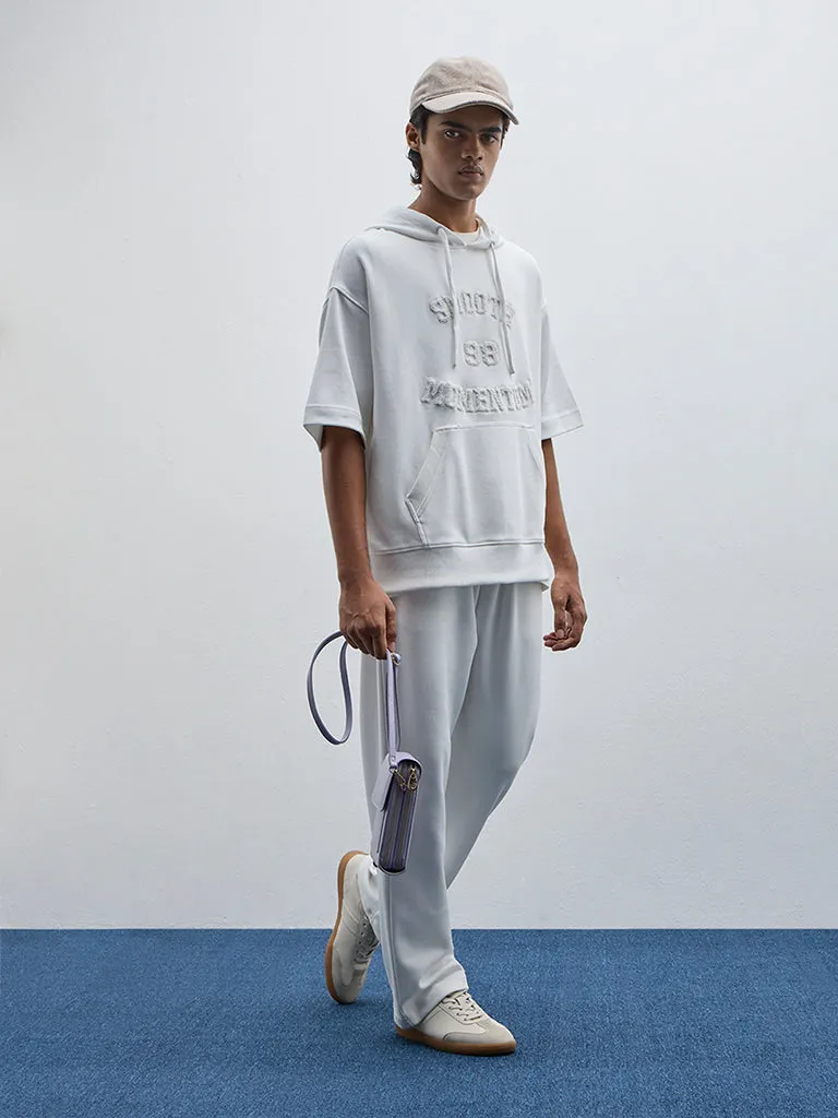 Studiofit Off-White Text Design Relaxed-Fit Cotton Hoodie