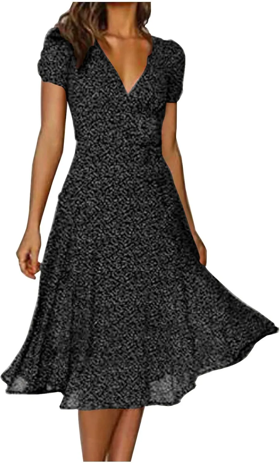 Summer Dresses for Women 2025 Plus Size Short Sleeve V Neck Polka Dot Print Midi Dress Casual Boho Beach Sundresses