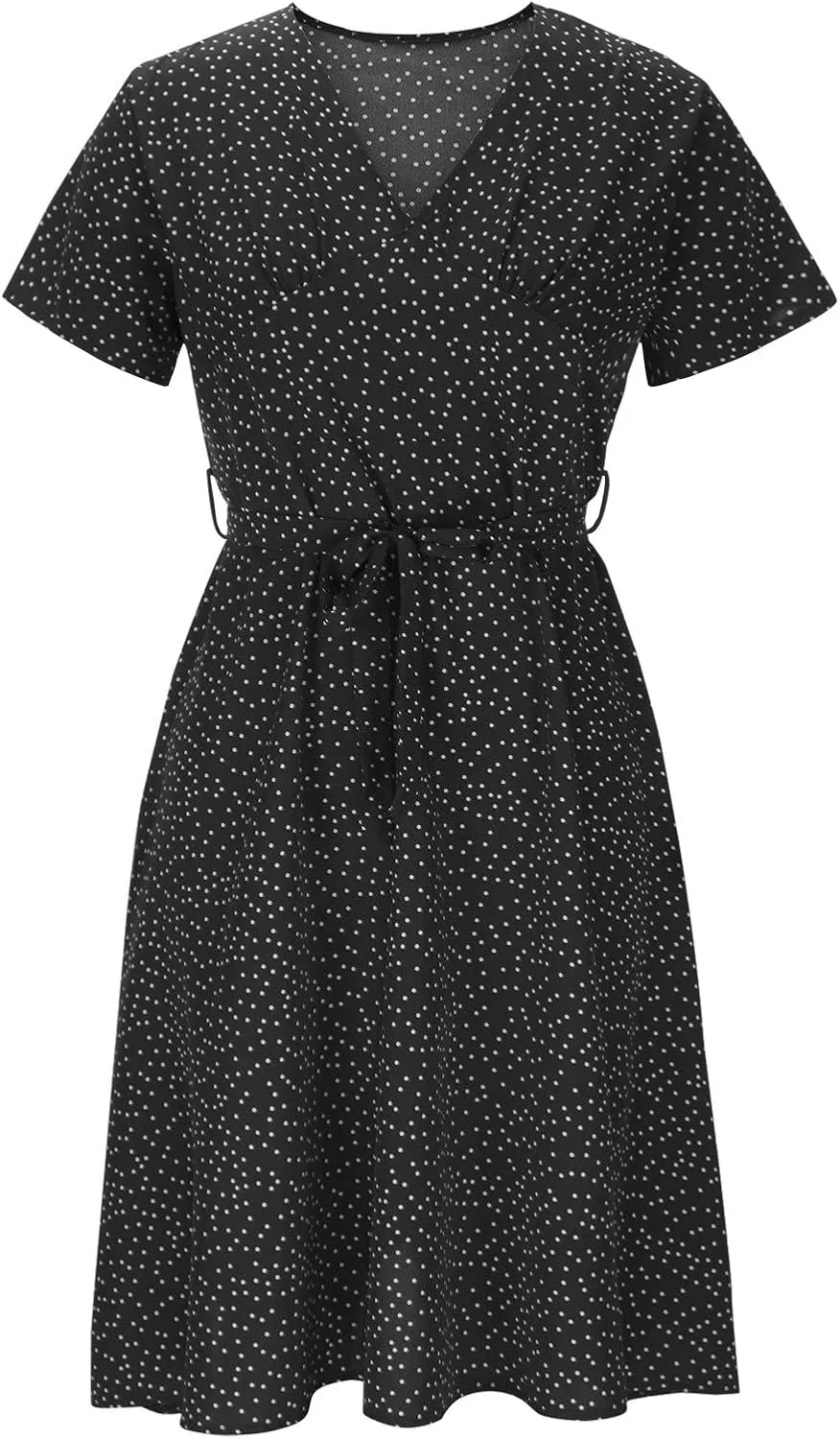 Summer Dresses for Women 2025 Plus Size Short Sleeve V Neck Polka Dot Print Midi Dress Casual Boho Beach Sundresses