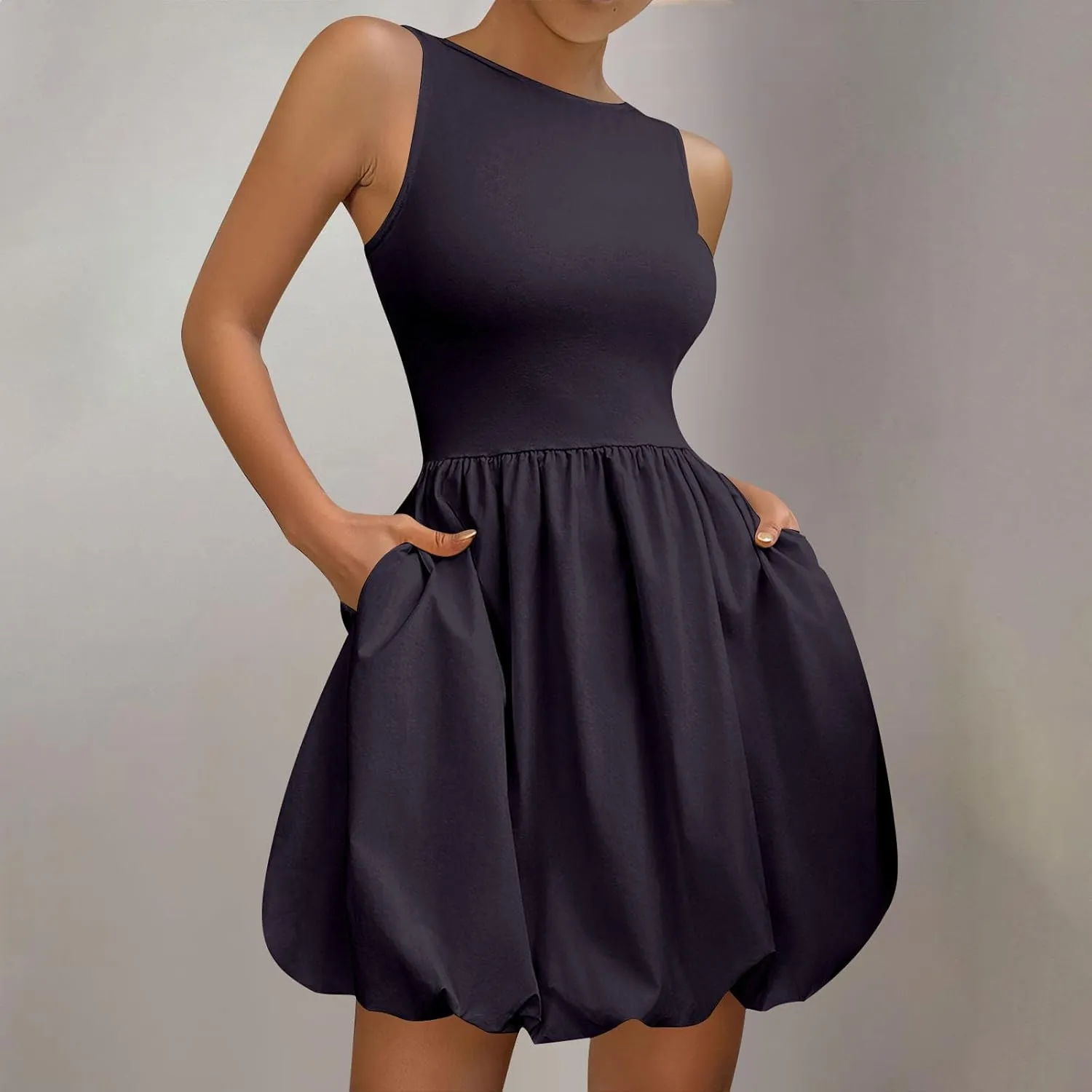 Summer Dresses Women 2025 Casual Sleeveless Tank Mini Short Dress Crew Neck Bubble Sundress Beach Wedding Guest Dress