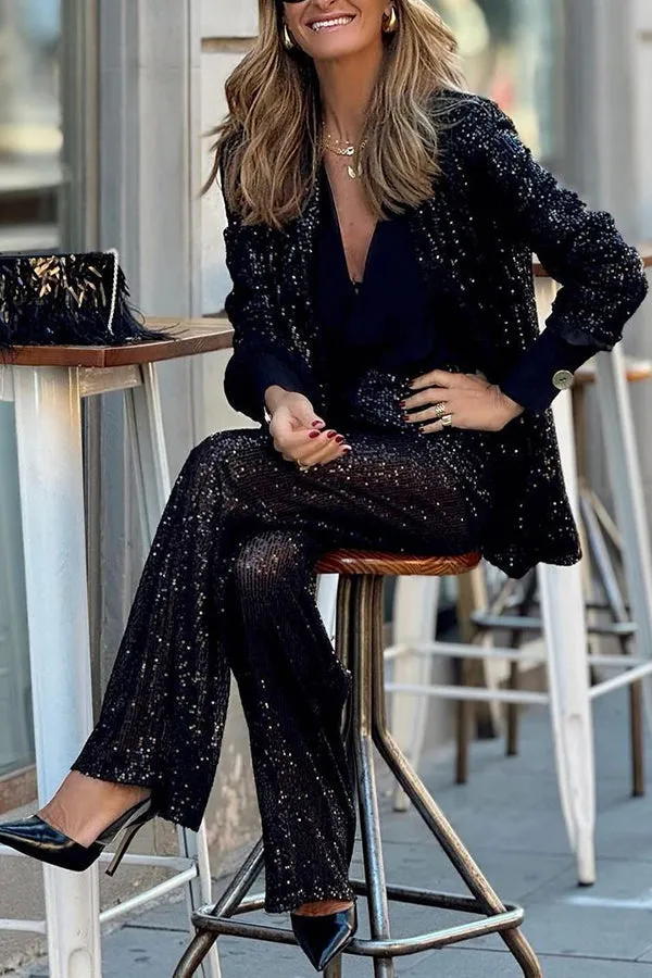 Susan - Sequin Lapel Party Loose Set