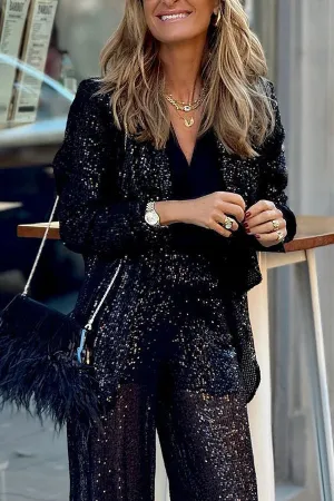Susan - Sequin Lapel Party Loose Set