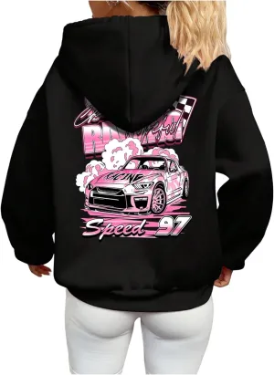 SweatyRocks Women's Graphic Oversized Hoodies Long Sleeve Drop Shoulder Pullover Sweatshirts