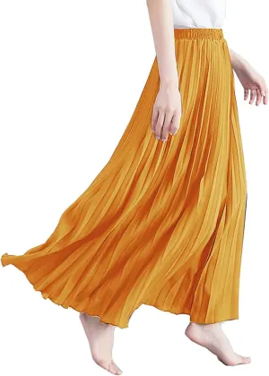 TONCHENGSD Womens Boho High Waist Flared Pleated A-line Maxi Skirts