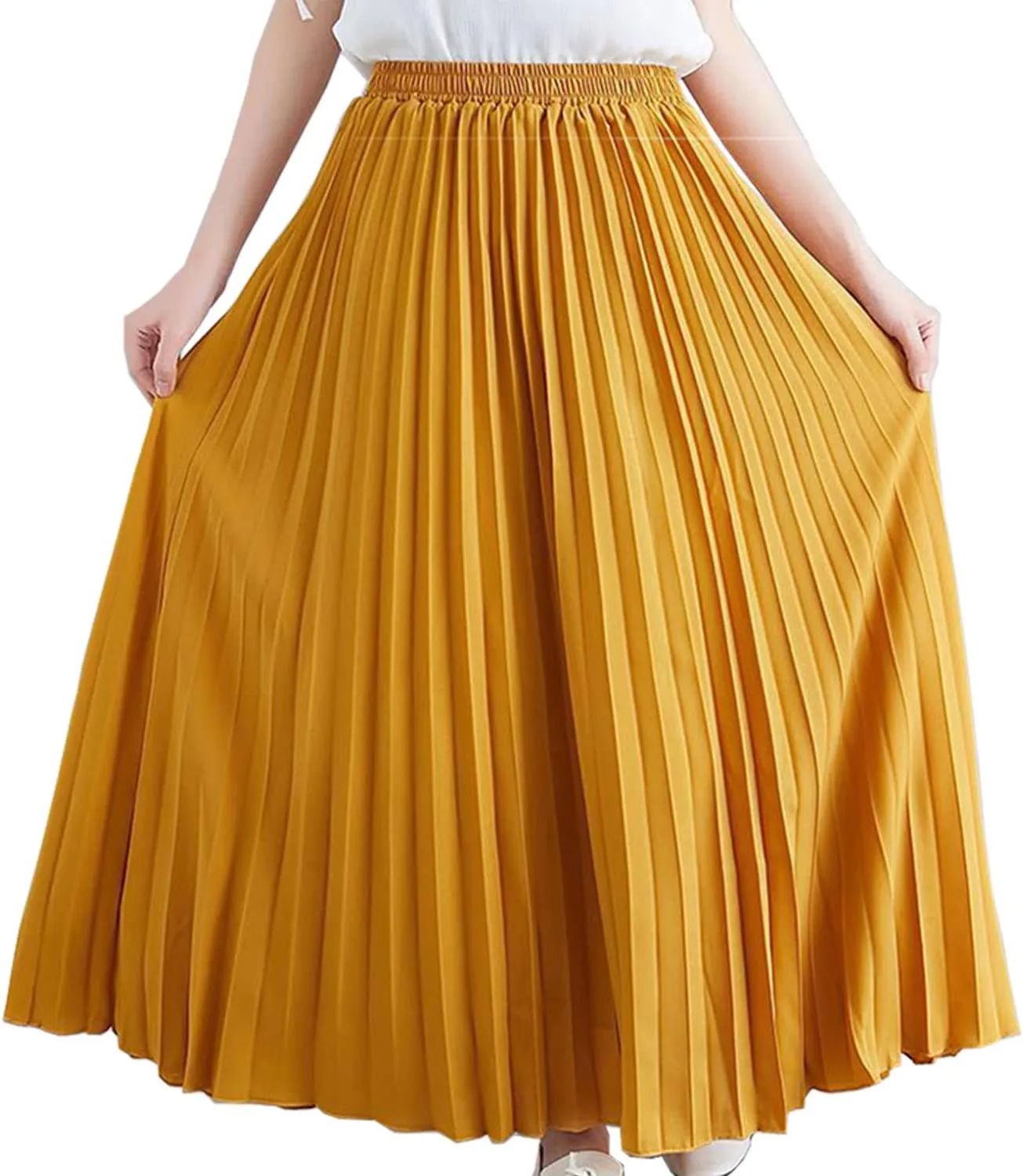 TONCHENGSD Womens Boho High Waist Flared Pleated A-line Maxi Skirts