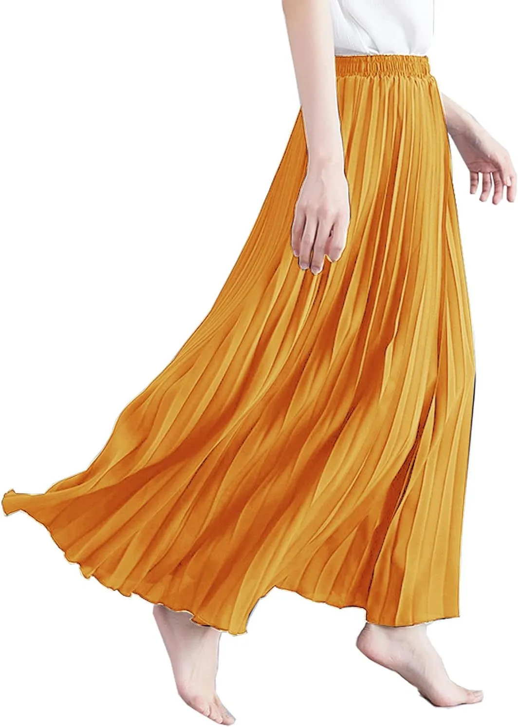 TONCHENGSD Womens Boho High Waist Flared Pleated A-line Maxi Skirts