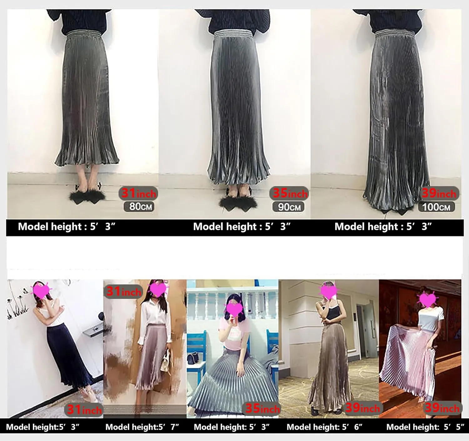 TONCHENGSD Women's Satin Metallic Pleated Accordion Long Maxi Skirt