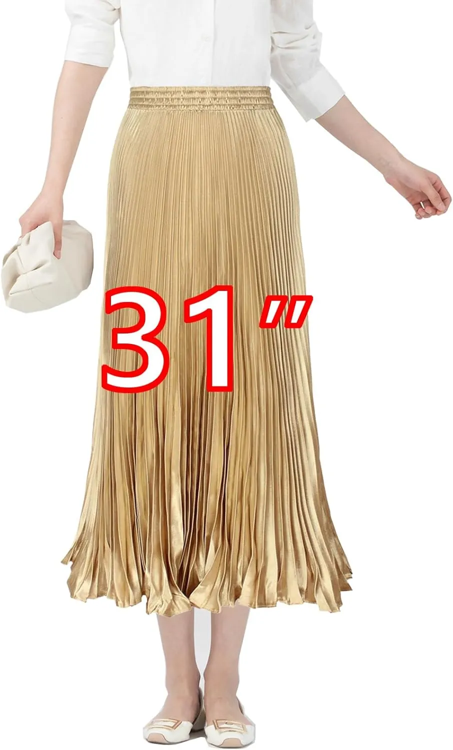 TONCHENGSD Women's Satin Metallic Pleated Accordion Long Maxi Skirt