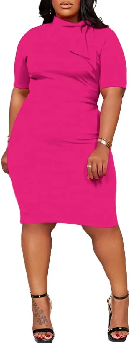 TOPSRANI Womens Plus Size Bodycon Midi Dresses for Women Oversize Casual Sundress Short Sleeve Crewneck Summer Dress