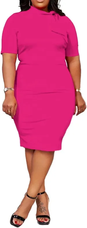 TOPSRANI Womens Plus Size Bodycon Midi Dresses for Women Oversize Casual Sundress Short Sleeve Crewneck Summer Dress