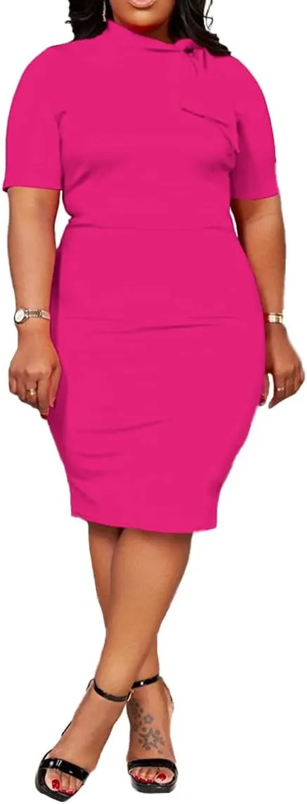 TOPSRANI Womens Plus Size Bodycon Midi Dresses for Women Oversize Casual Sundress Short Sleeve Crewneck Summer Dress