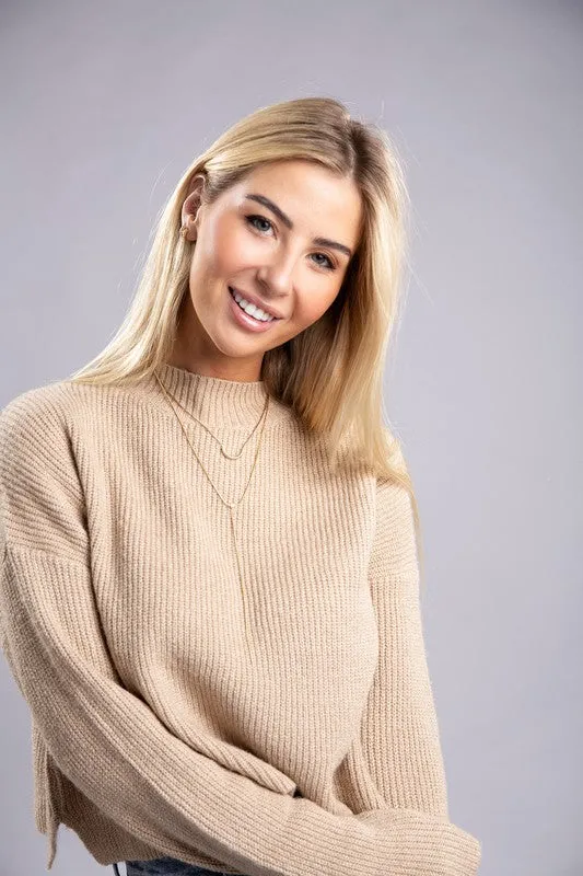 Trendy & Relaxed Khaki Knit Long Sleeve Top