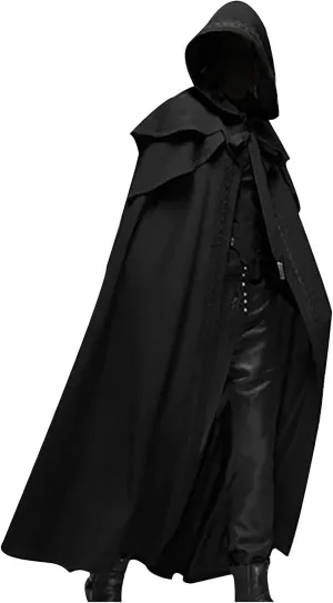 tuduoms Unisex Men's Medieval Hooded Cloak Black Cape Halloween Cosplay Costume Knight Tunic Cloak Witch Vampire Priate Cape