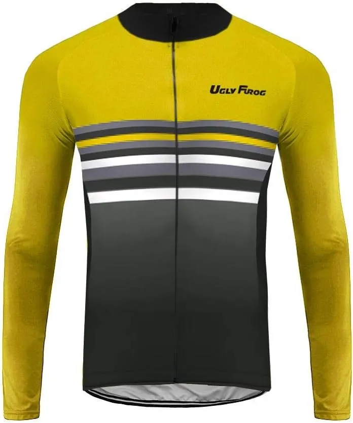 UGLY FROG Men's Cycling Jersey Long Sleeve Full Zip Bike Clothing Long Pant Suit, Quick-Dry, Bib Tight with 3D Gel Padded
