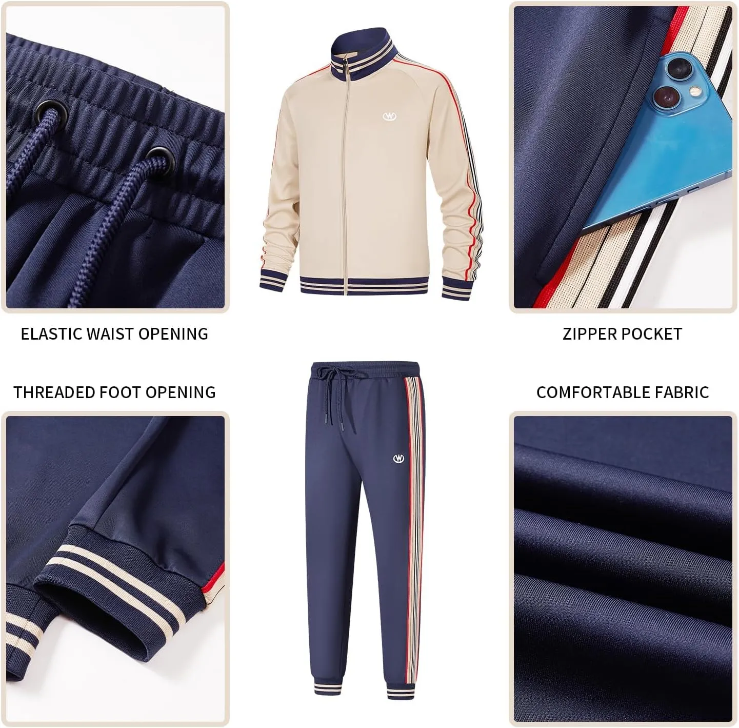 W JIANWANG Track Suits for Men Set Jogging Tracksuit Mens Sweatsuits Workout Running Sports Jogger Sweat Suits Outfits