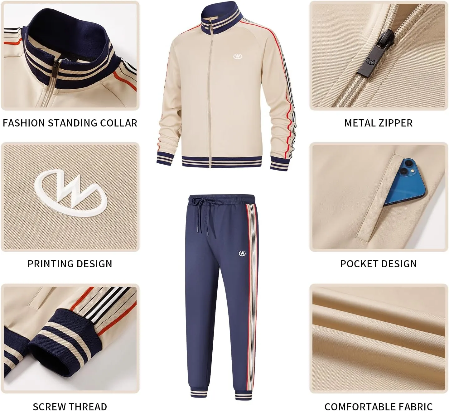 W JIANWANG Track Suits for Men Set Jogging Tracksuit Mens Sweatsuits Workout Running Sports Jogger Sweat Suits Outfits