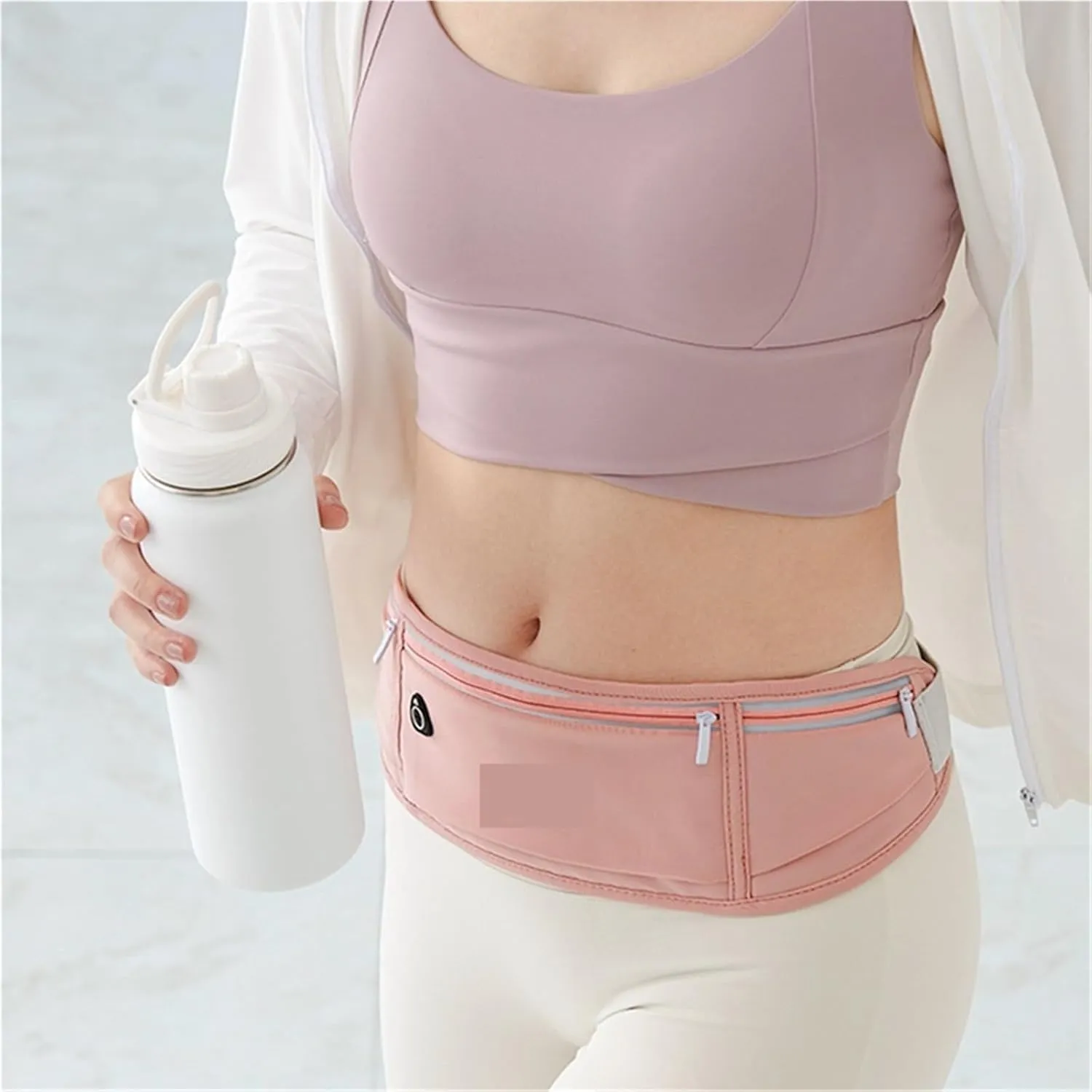 Waist Bag Sports Men Belt Bag Ultra-Thin Waterproof Mini Women Run Light Waist Pouch Anti-theft Waist Packs For Fitness and Running(Pink)