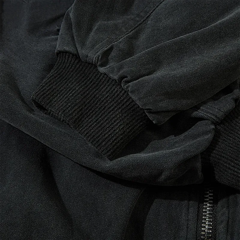 Washed denim quilted lining bomber