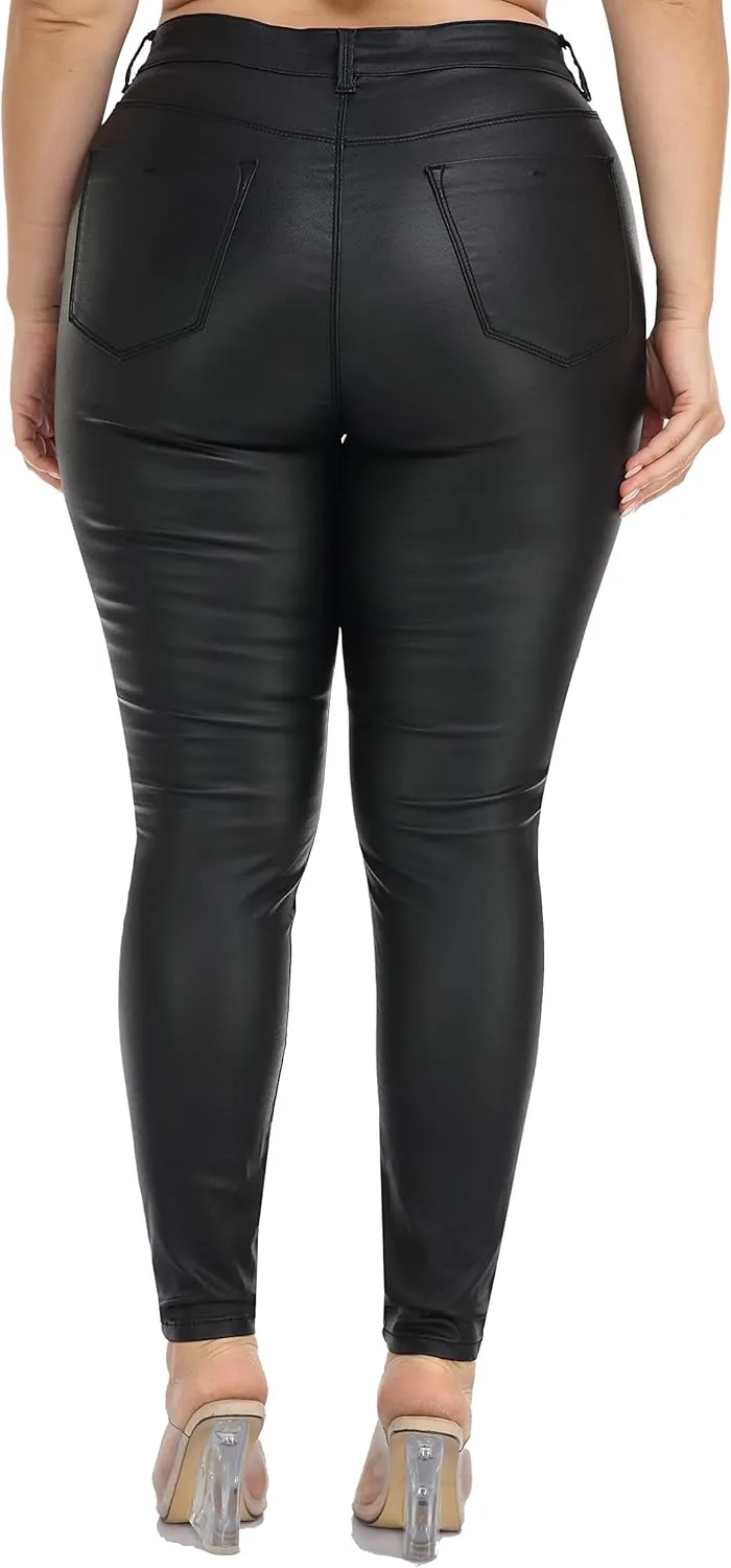 WAYRUNZ Womens High Waisted Stretch Faux Leather Pants PU Coated Legging Juniors