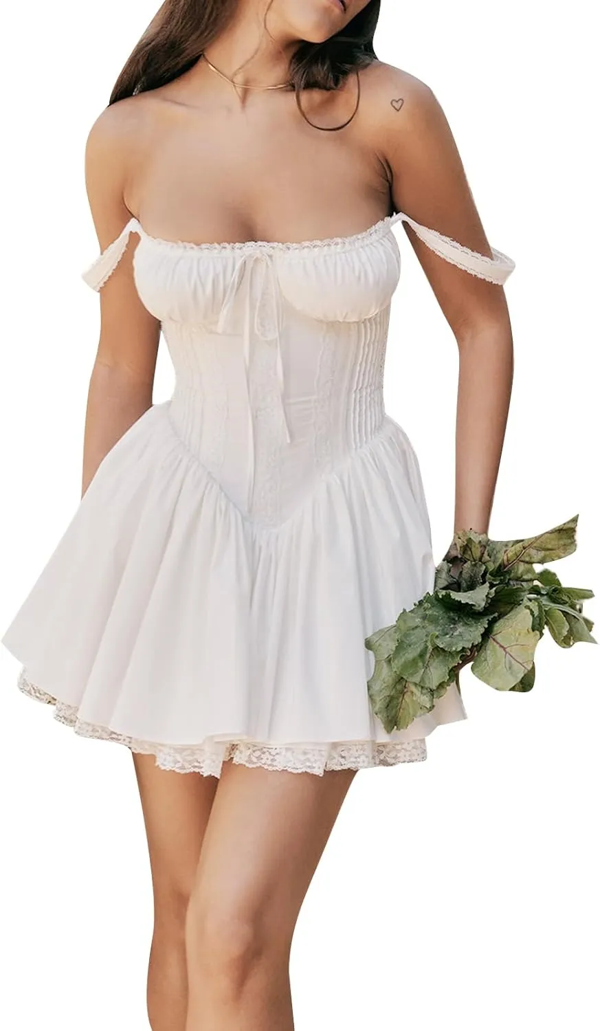 White Dress for Women Ruffle A Line Flowy Graduation Short Dress Cute Sweet Party Beach Y2K Mini Dresses Clubwear