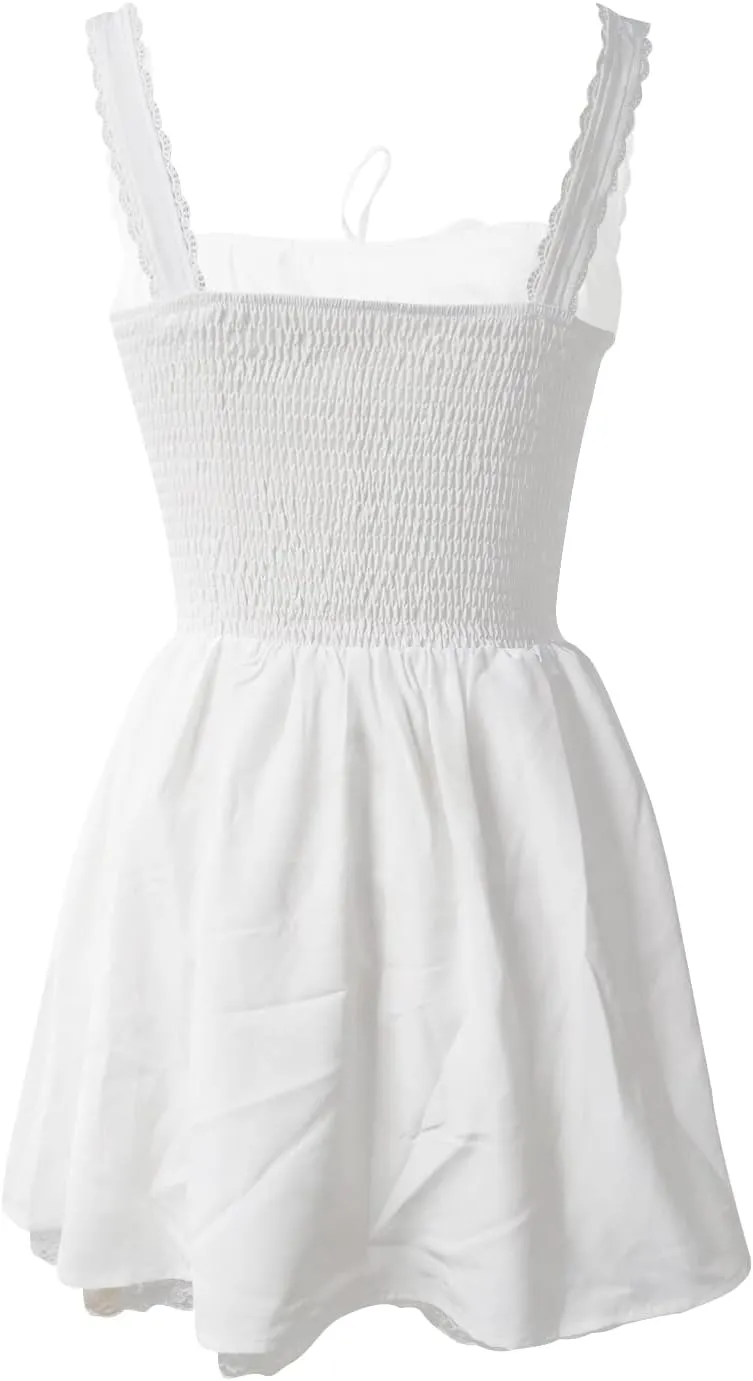 White Dress for Women Ruffle A Line Flowy Graduation Short Dress Cute Sweet Party Beach Y2K Mini Dresses Clubwear