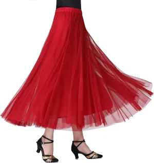 Whitewed Tulle Pleated Elastic Waist Long Latin Ballroom Dance Twirl Skirts Costumes