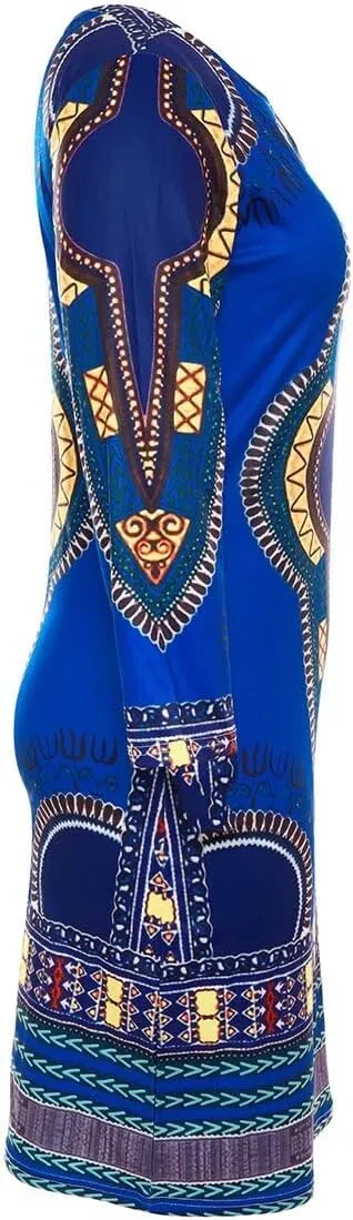 Women Bohemian V Neck African Printed Ethnic Style Summer Bodycon Shift Dress