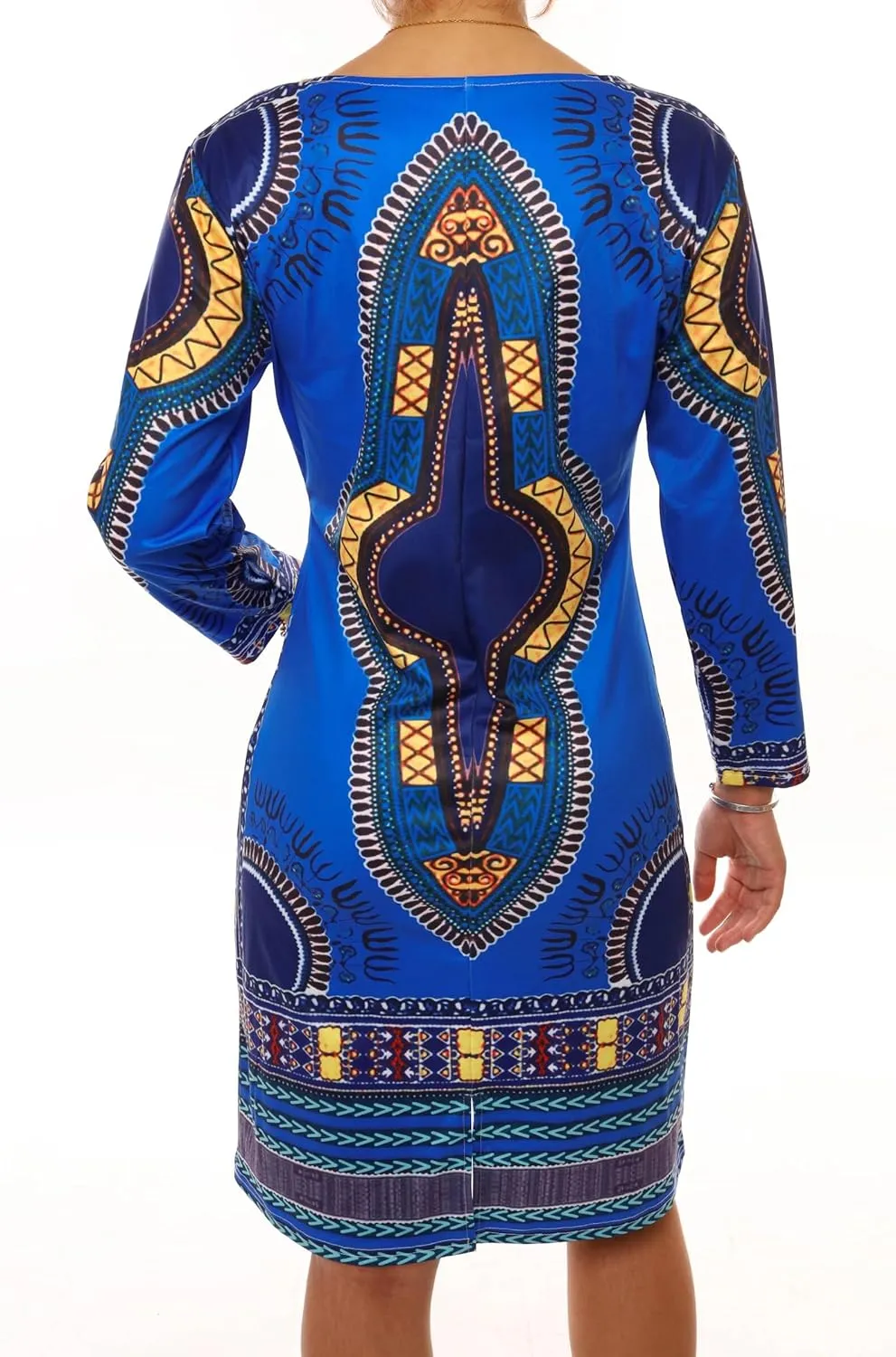 Women Bohemian V Neck African Printed Ethnic Style Summer Bodycon Shift Dress