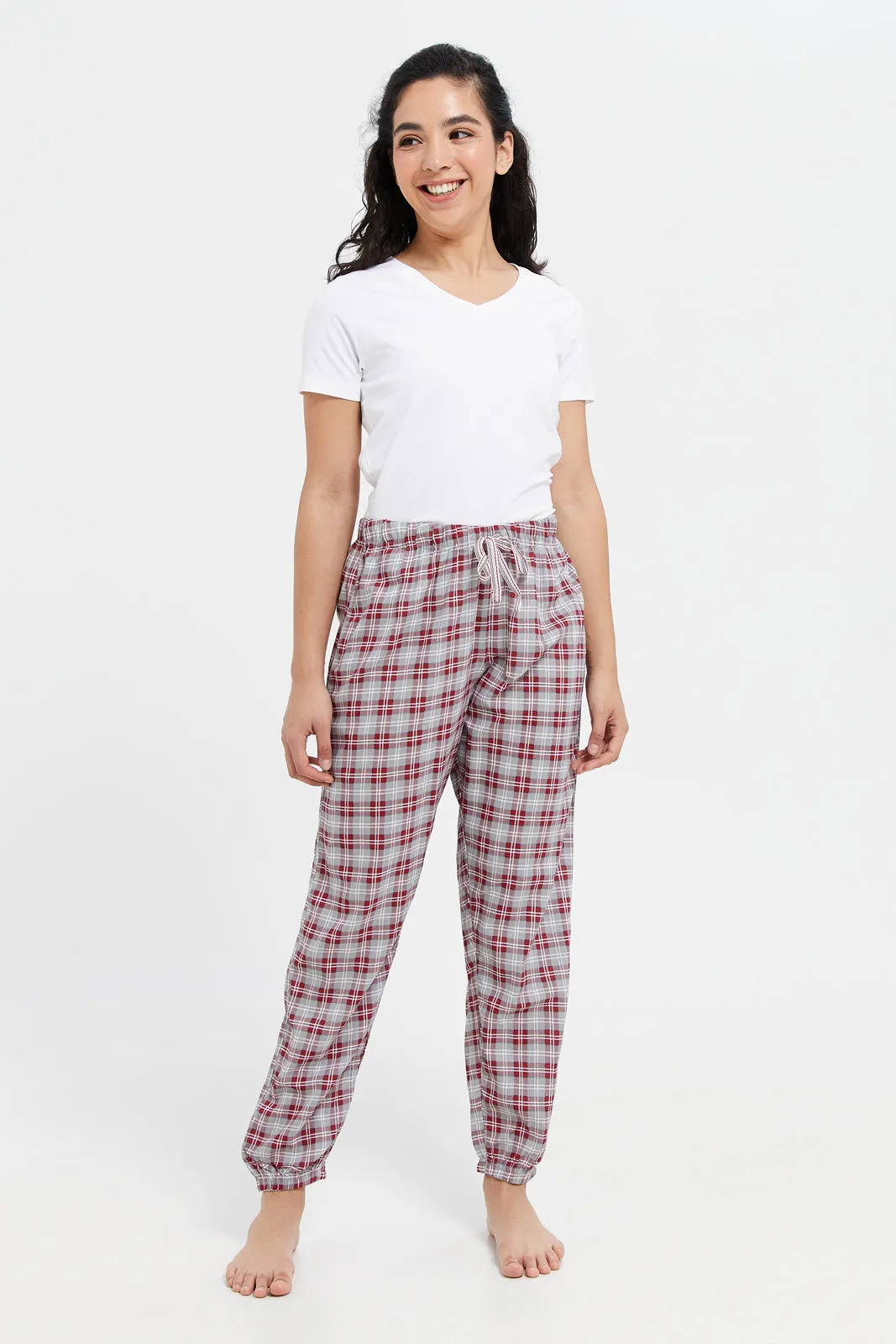 Women Red Checkered Pajama Bottom