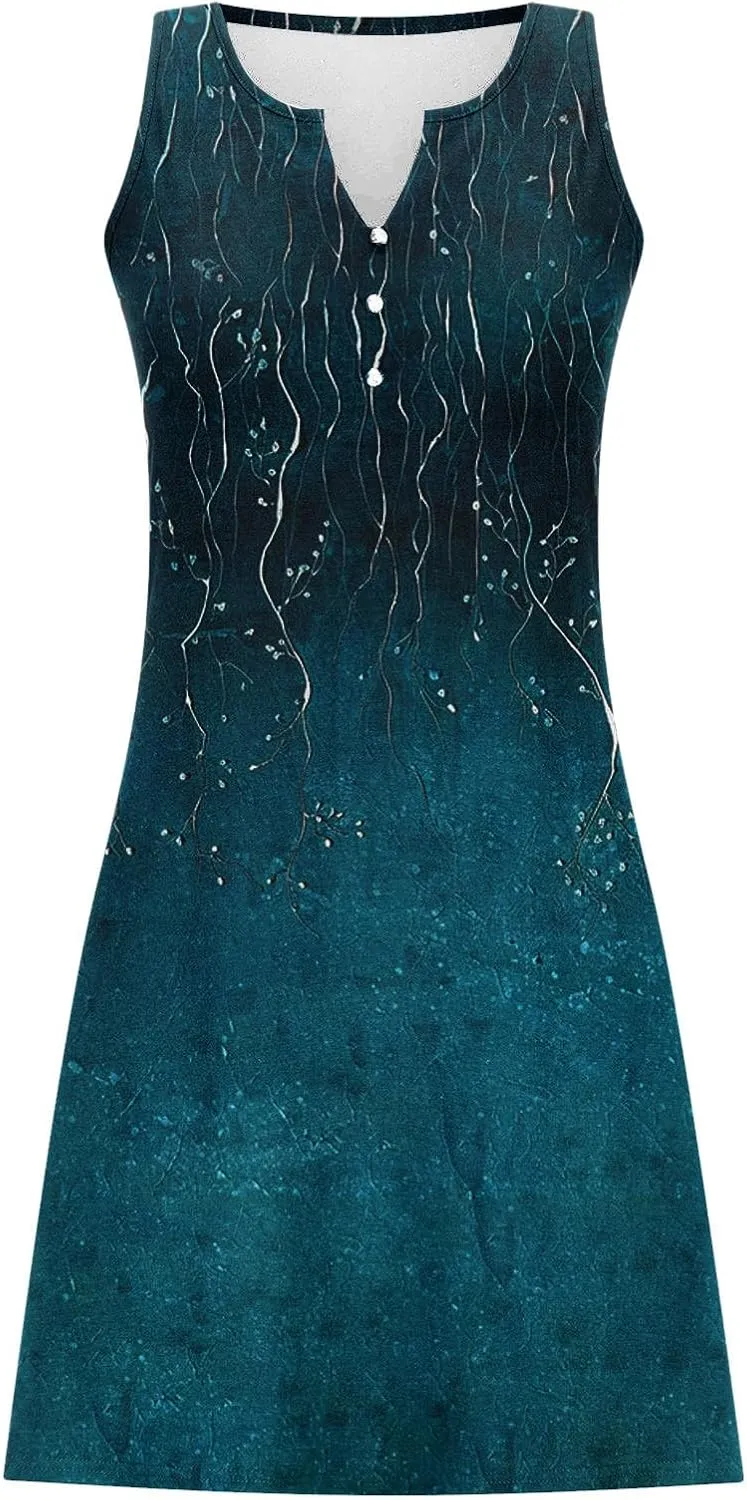 Women Sleeveless Casual Beach Dresses Boho Floral Print Sundress Comfortable Fashion Summer Clothes