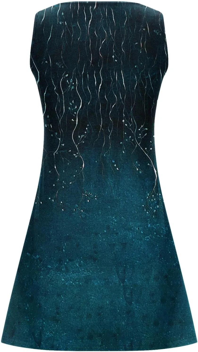 Women Sleeveless Casual Beach Dresses Boho Floral Print Sundress Comfortable Fashion Summer Clothes