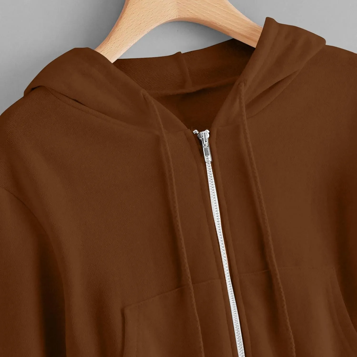 Womens Cropped Hoodies Trendy Fall Solid Drawstring Full Zip Sweatshirts Oversized Long Sleeve Outfits