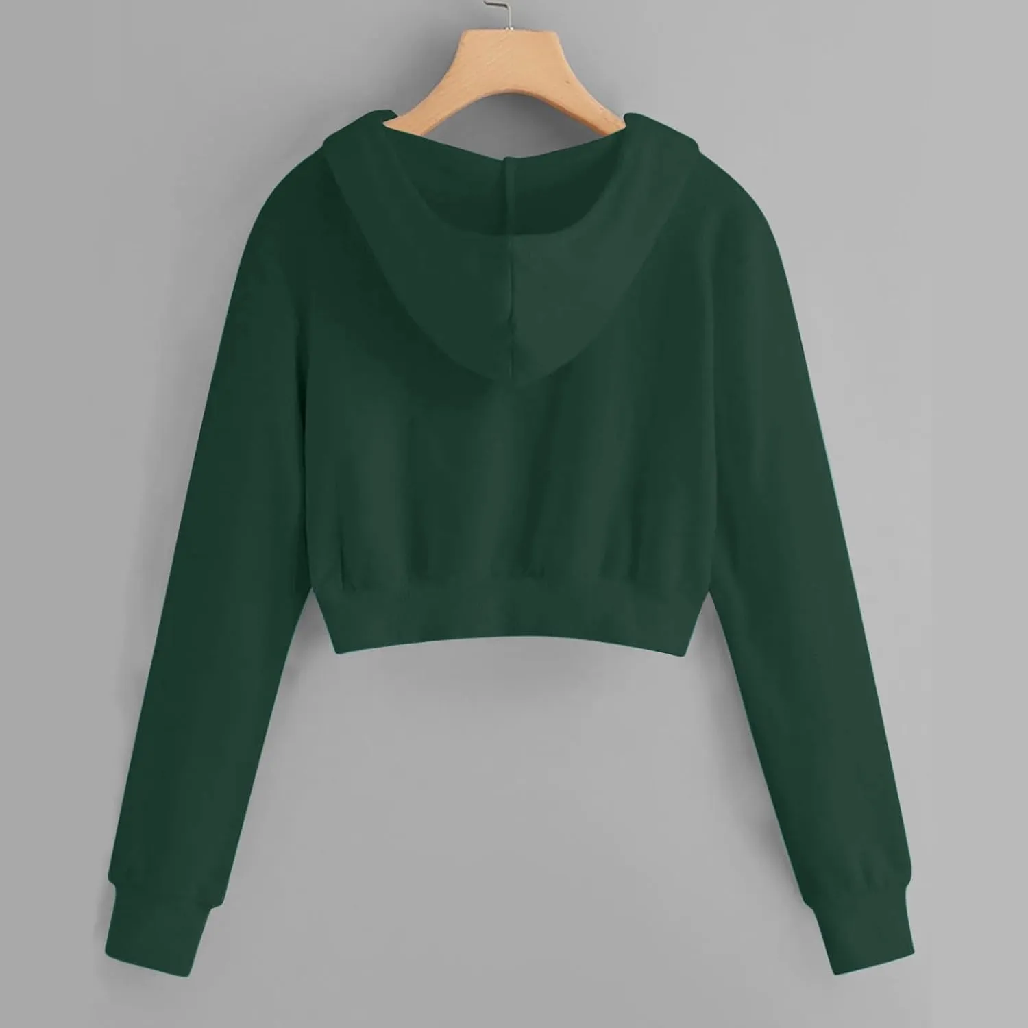 Womens Cropped Hoodies Trendy Fall Solid Drawstring Full Zip Sweatshirts Oversized Long Sleeve Outfits