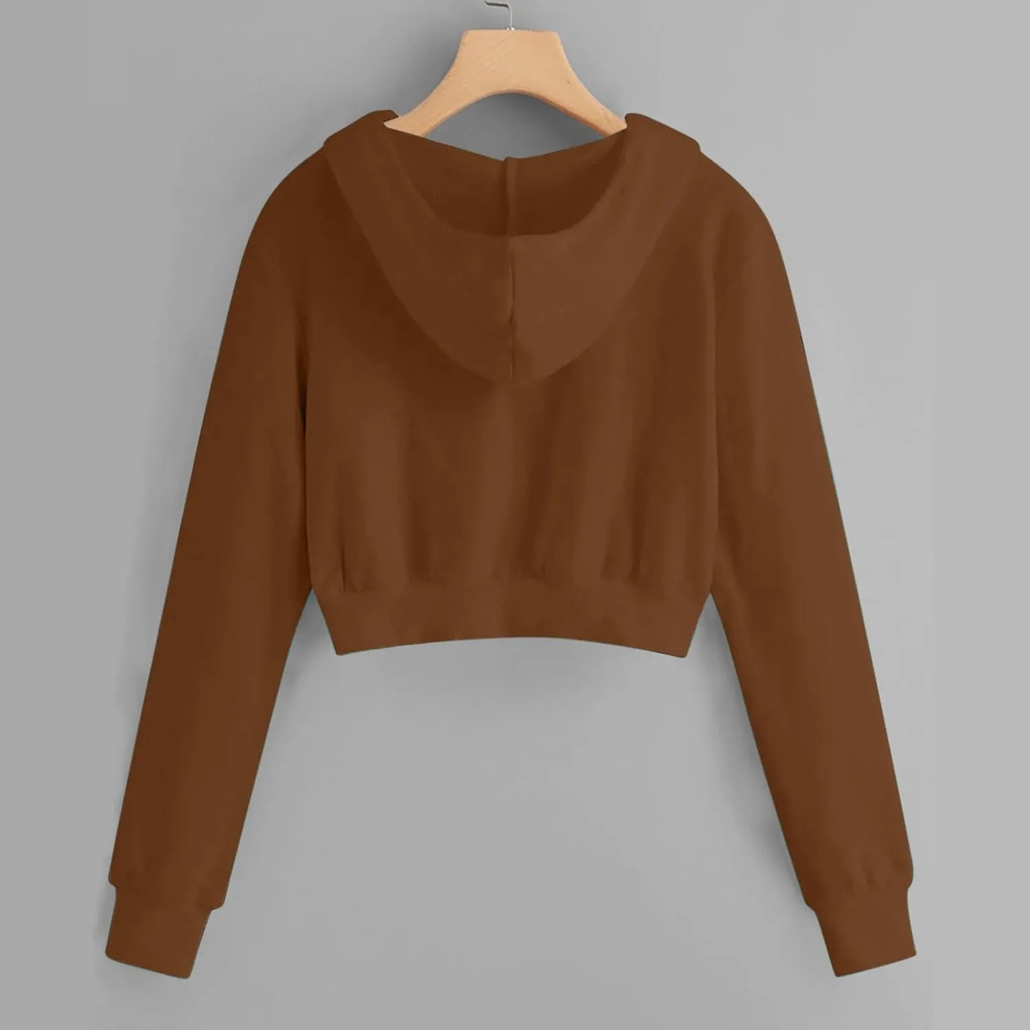 Womens Cropped Hoodies Trendy Fall Solid Drawstring Full Zip Sweatshirts Oversized Long Sleeve Outfits